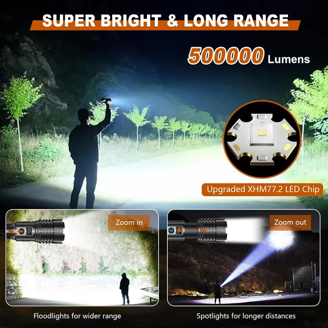Shadowhawk LED Torch, Super Bright, Rechargeable, 500000 Lumens