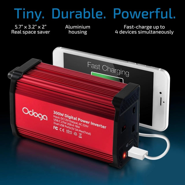 Odoga 300w Car Power Inverter 12v to 240v / 230v Converter
