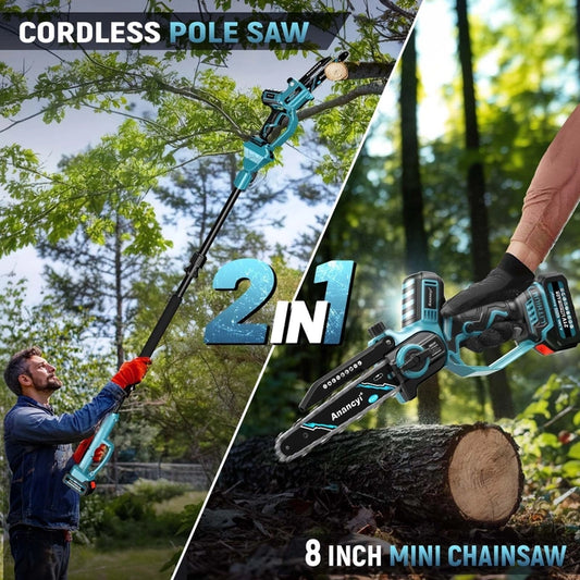 21v 2-in-1 Cordless 15ft Pole Saw and 8inch Mini Chainsaw