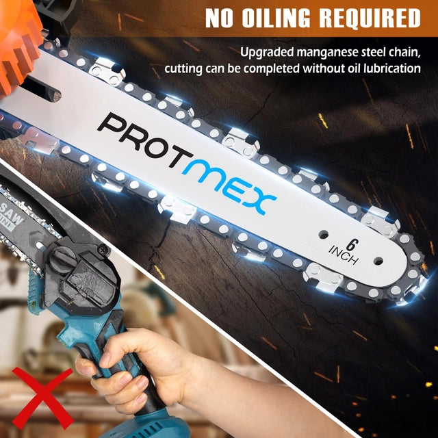 Protmex Mini 6 inch Cordless Chainsaw with 2x 8000mAh Batteries and Charger