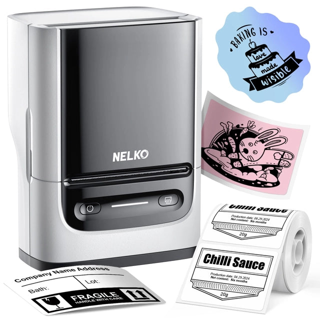 Nelko PM220 Bluetooth Thermal Label Printer, iOS & Android with 1 Roll