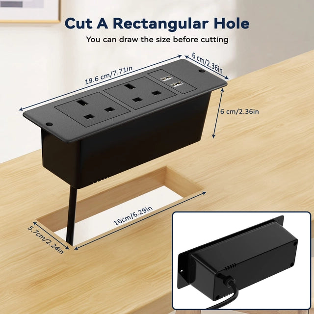 Recessed Power Strip with 2 Outlets and 2 USB