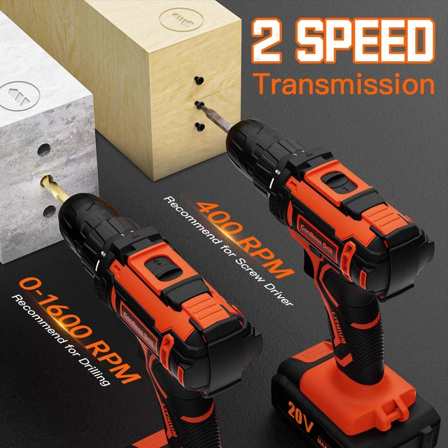 FAHEFANA 20v Cordless Drill, Drill Set, 2 Batteries, 2000mah and Charger