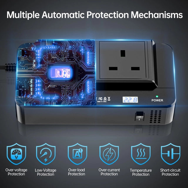 BGFOX 200w Car/Campervan/Van Power Inverter, 6-in-1, DC 12v to 240v AC