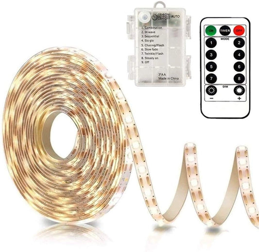 CCILAND 3m Battery LED Strip Lights with Remote Control, 8 Modes, Warm White.
