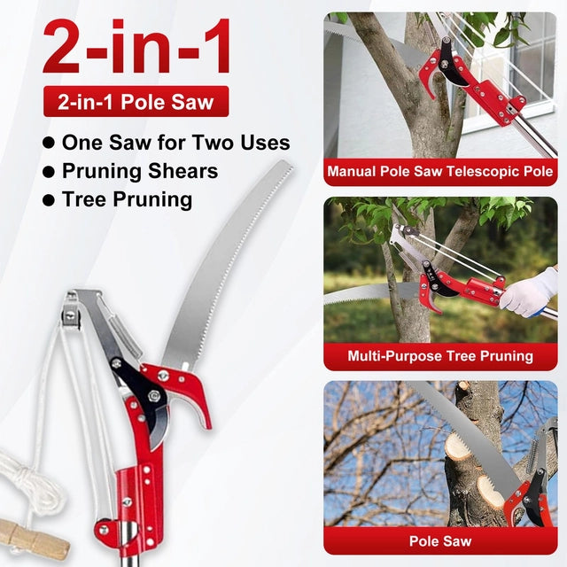 Caossuixin 2-in-1 Telescopic Tree Loppers, 2.7ft to 13ft Long Reach, Carbon Steel Blade