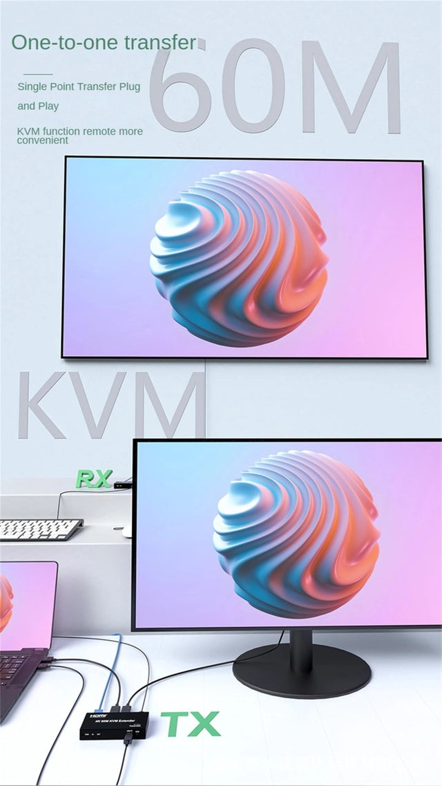 4K 30Hz HDMI KVM Extender over Rj45 Cat5e/6, 60m