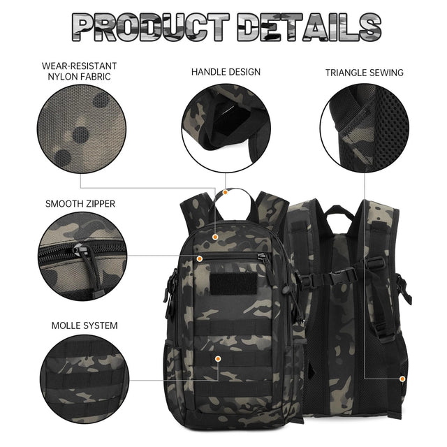 Small 10L Tactical Backpack, Water Repellent, Molle