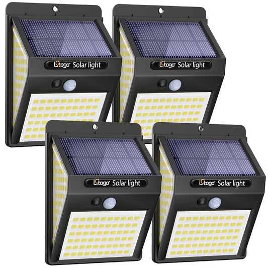 4 Pack of 140LED Solar Security Lights for Outdoor Use