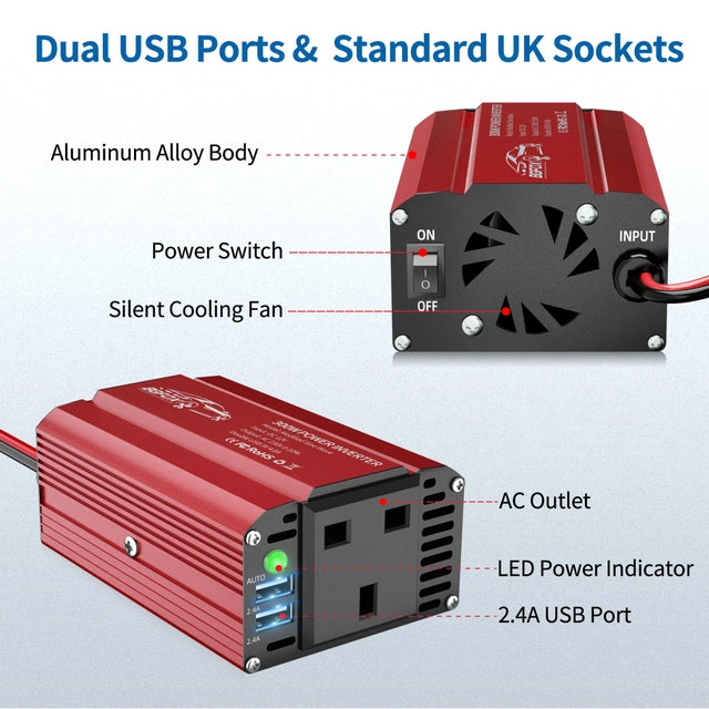 BGFOX 300w Car/Campervan/Van Power Inverter, DC 12v to 240v