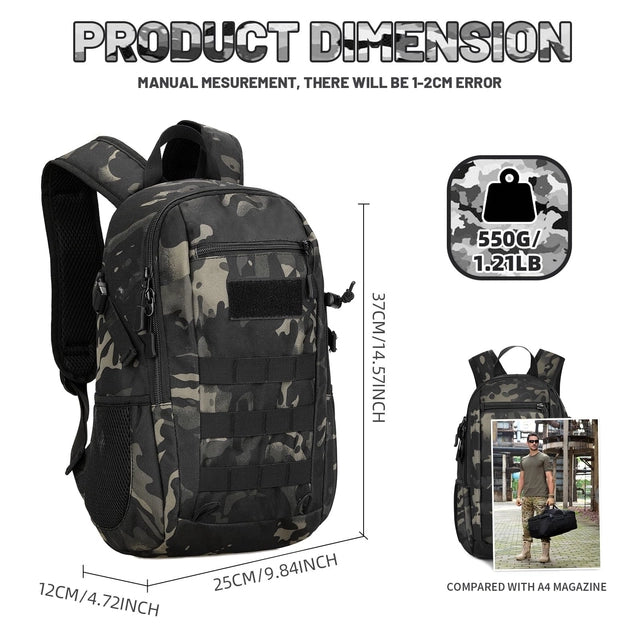 Small 10L Tactical Backpack, Water Repellent, Molle
