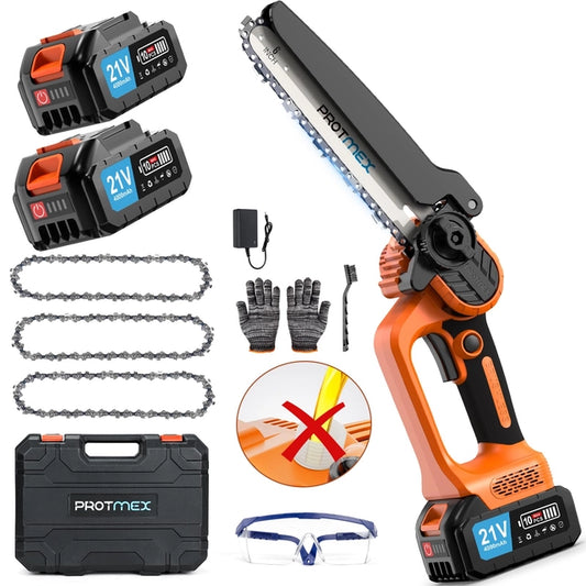 Protmex Mini 6 inch Cordless Chainsaw with 2x 8000mAh Batteries and Charger