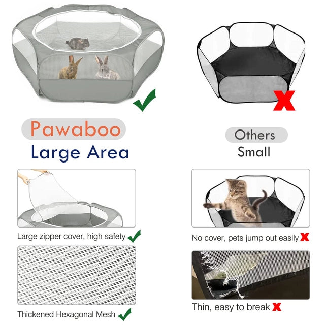 Pawaboo Small Animal Playpen, Breathable and Waterproof, Grey