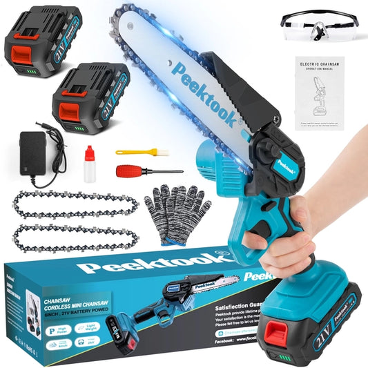 Mini 6 inch Cordless Chainsaw, Brushless Motor with 4000mAh Battery, Charge & 2 Chains