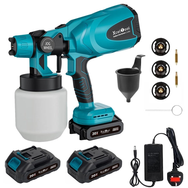 Cordless Paint Sprayer, 20v Paint Spray Gun With 3 Nozzles, 2 Batteries and Charger