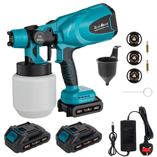 Cordless Paint Sprayer, 20v Paint Spray Gun With 3 Nozzles, 2 Batteries and Charger