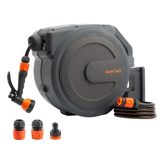 Retractable Hose Reel with 7 in 1 Spray Nozzle, Wall Mounted, 25+2m