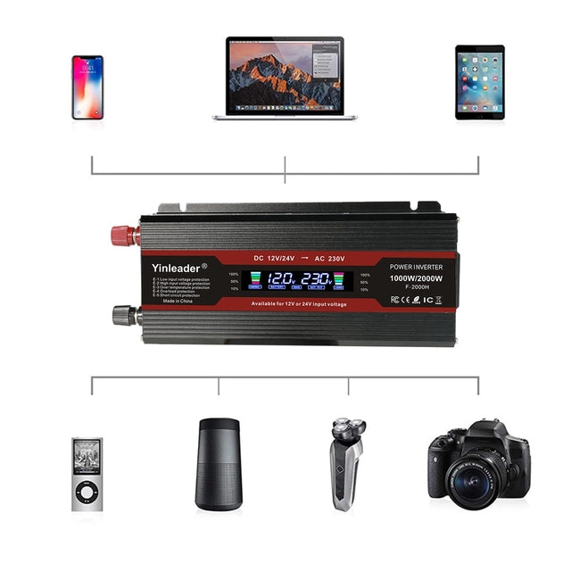 Yinleader 2000w Car/Campervan/Van Power Inverter, DC 12v/24v to 240v AC
