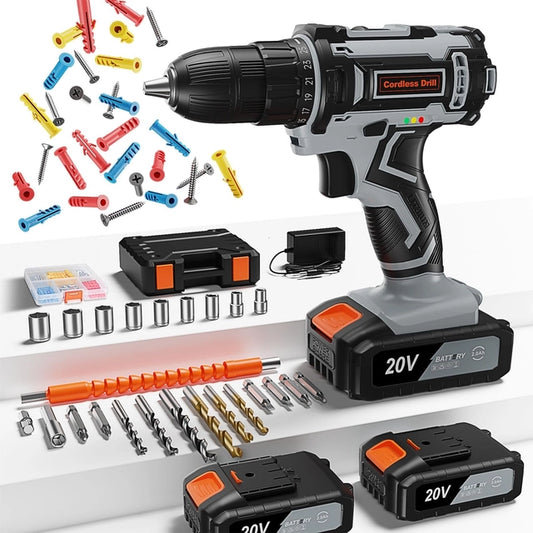 FAHEFANA Cordless Drill, 20V Battery Drill with 2 Batteries 2.0Ah