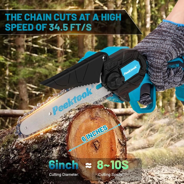 Mini 6 inch Cordless Chainsaw, Brushless Motor with 4000mAh Battery, Charge & 2 Chains