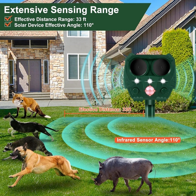 Cat/Fox/Dog Repellent for Gardens, Waterproof, Ultrasonic, 5 Modes, LED Flash