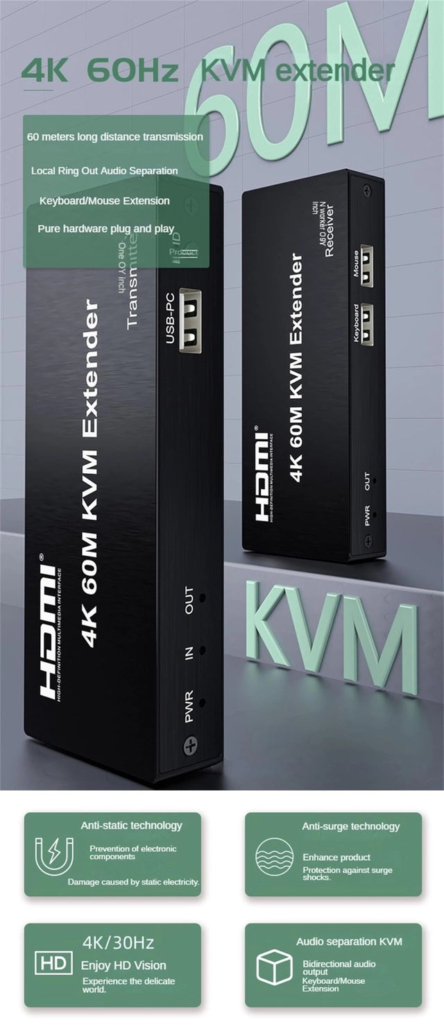 4K 30Hz HDMI KVM Extender over Rj45 Cat5e/6, 60m