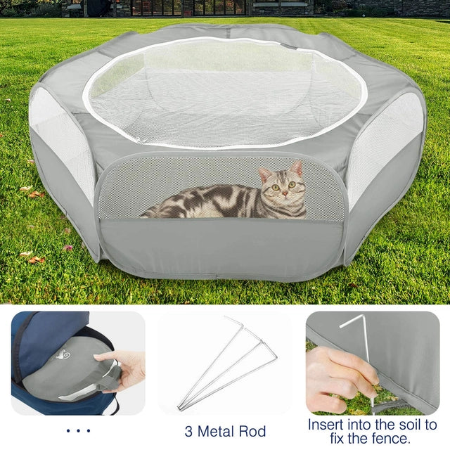 Pawaboo Small Animal Playpen, Breathable and Waterproof, Grey