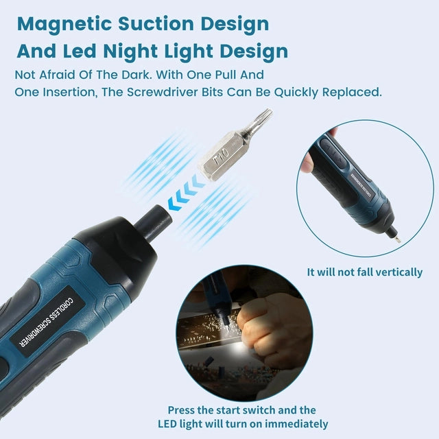 Electric Cordless Screwdriver, 3.6v Rechargeable with 4 Gear Torque and LED Light