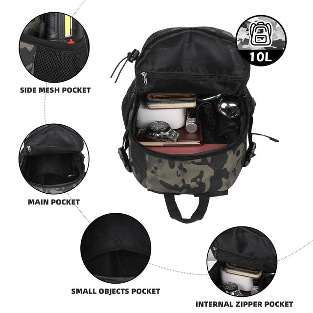 Small 10L Tactical Backpack, Water Repellent, Molle