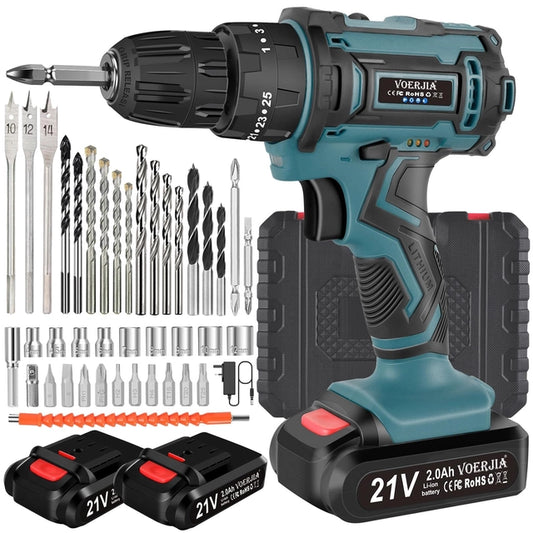 VOERJIA 21v Cordless Drill with 2 Batteries and Charger