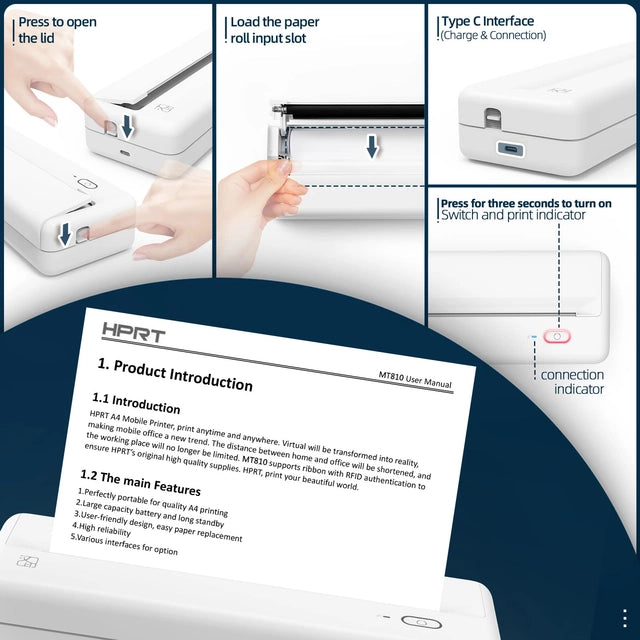 A4 Thermal Printer - MT810 Portable Bluetooth Printer