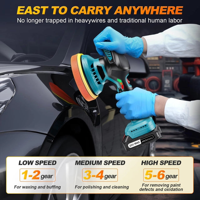 Cordless Buffer Polisher - 6 inch with 2pcs, 21v 2000mAh Lithium Battery