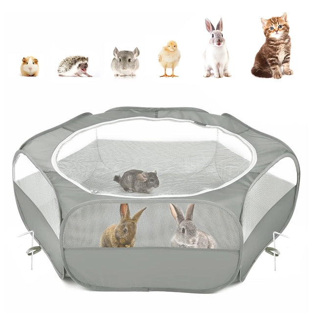 Pawaboo Small Animal Playpen, Breathable and Waterproof, Grey