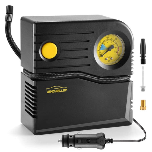 WindGallop Car Tyre Inflator, 12v with Tyre Valve Adapters