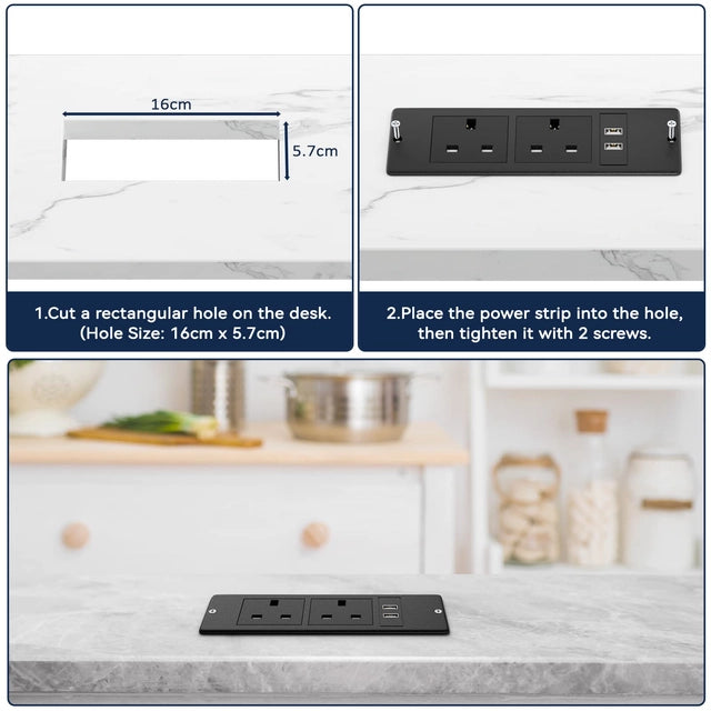 Recessed Power Strip with 2 Outlets and 2 USB