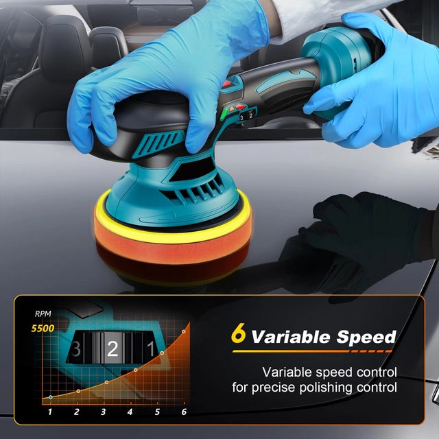 Cordless Buffer Polisher - 6 inch with 2pcs, 21v 2000mAh Lithium Battery