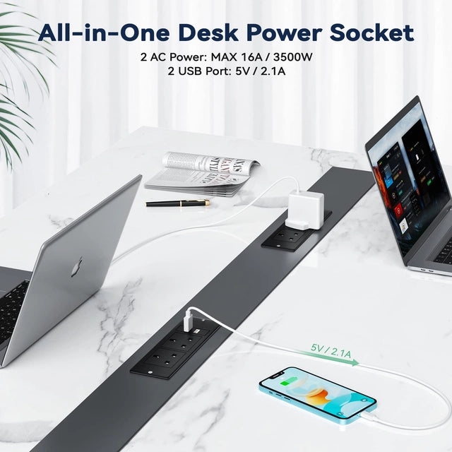 Recessed Power Strip with 2 Outlets and 2 USB