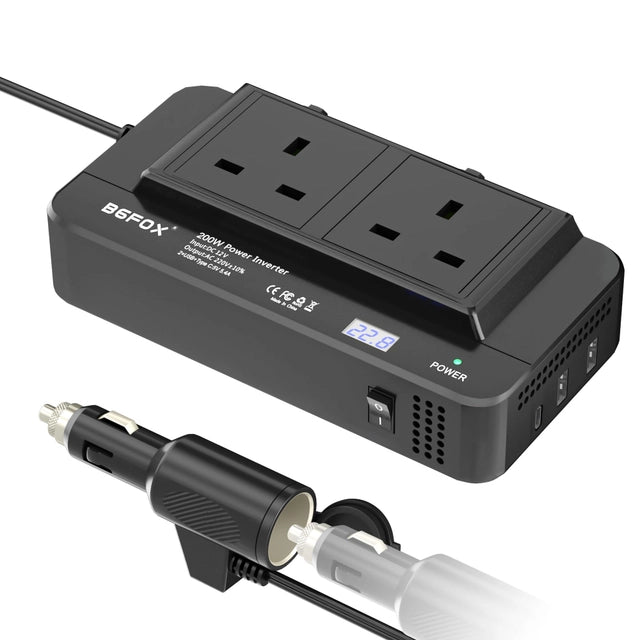 BGFOX 200w Car/Campervan/Van Power Inverter, 6-in-1, DC 12v to 240v AC