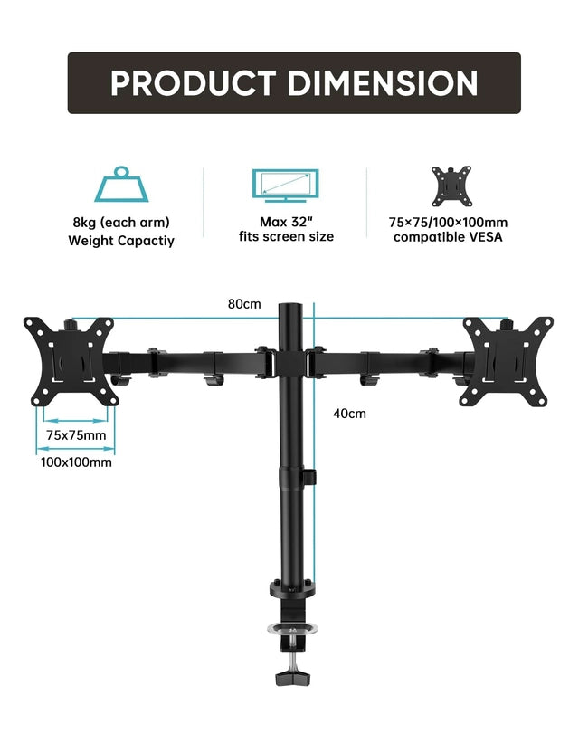 FORGING MOUNT Dual Monitor Stand for 13-32 inch LCD/LED PC and TV