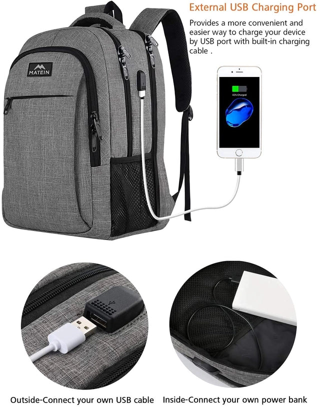 MATEIN Travel Laptop Backpack with USB, Fits 15.6 inch Laptop, Water Resistant